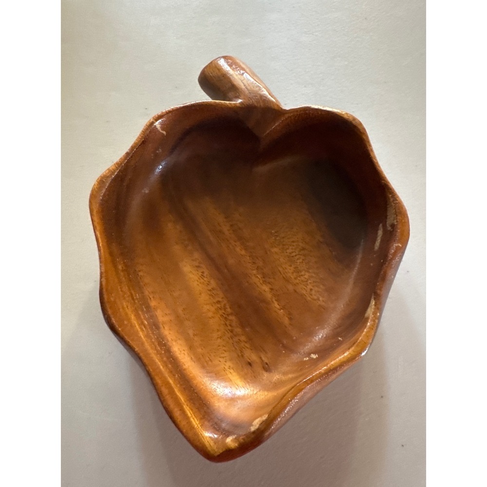 House of Monkeypod Vintage‎ Hawaiian Leaf Wood Bowl Hand Carved Brown MCM 8x6